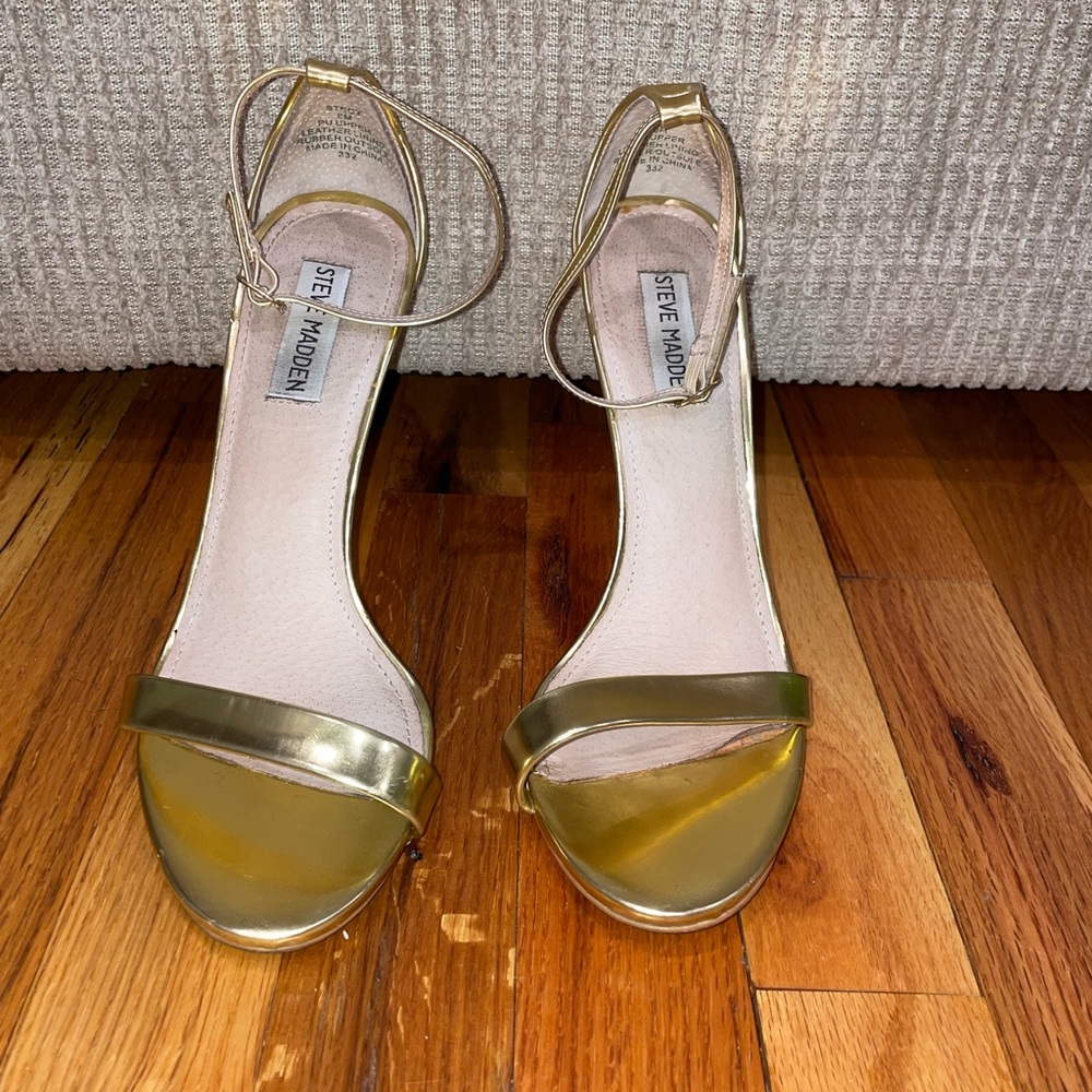 Steve Madden Gold Strappy Heels, Size 9